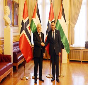 الرئيس محمود عباس،خلال لقائه رئيس البرلمان النرويجي السيد مسعود قره خان